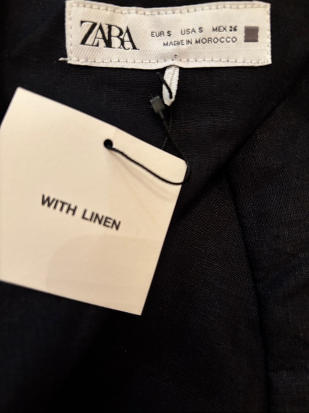 Zara draped ruched linen blend one shoulder front slit black midi dress sz.S - Picture 8 of 11